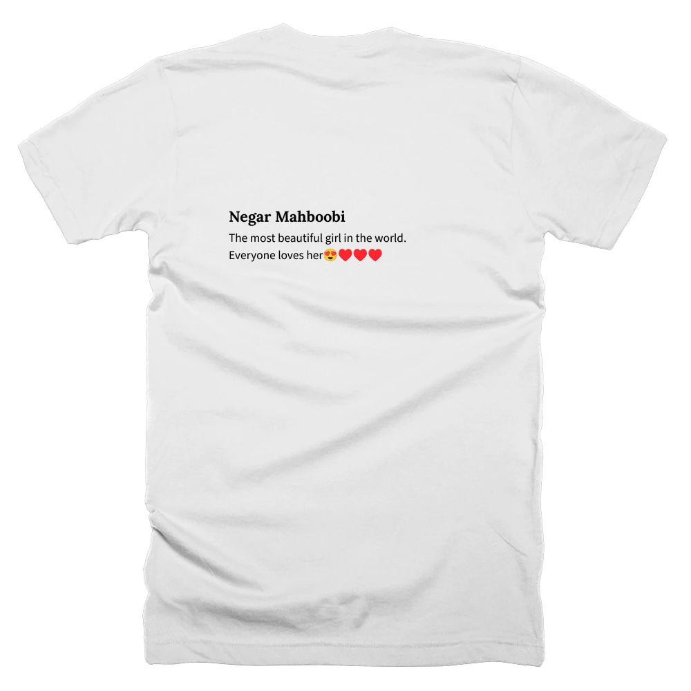 T-shirt with a definition of 'Negar Mahboobi' printed on the back