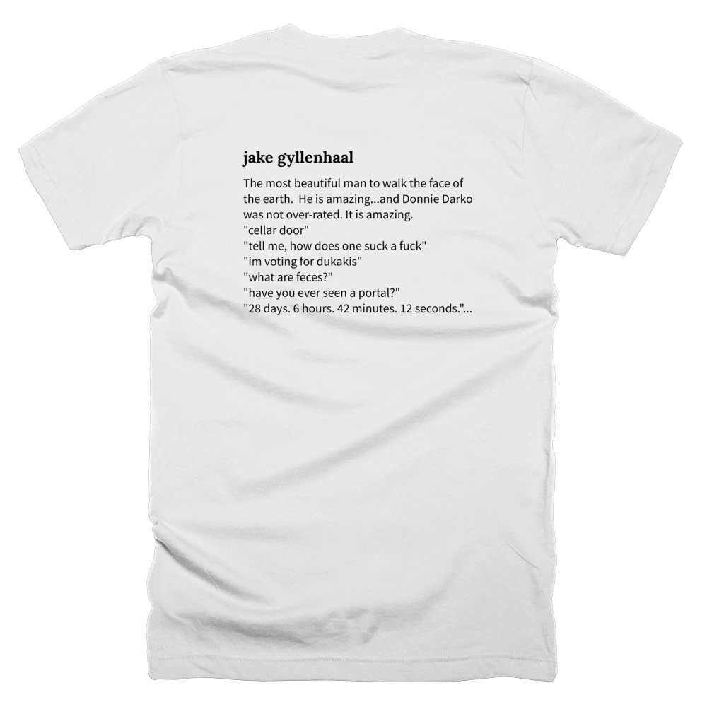 T-shirt with a definition of 'jake gyllenhaal' printed on the back