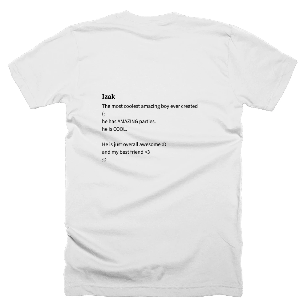 T-shirt with a definition of 'Izak' printed on the back