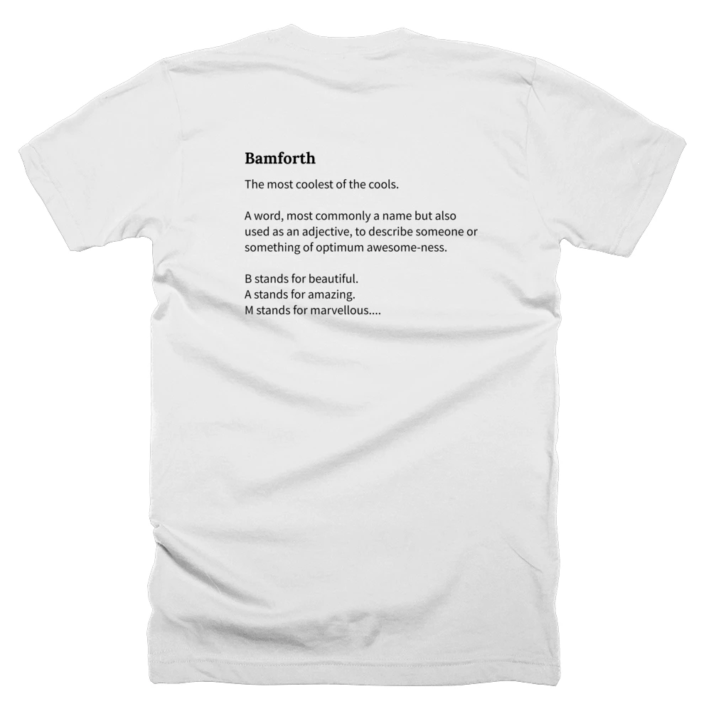 T-shirt with a definition of 'Bamforth' printed on the back