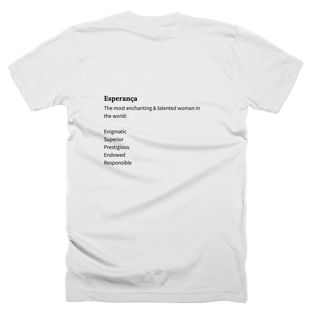 T-shirt with a definition of 'Esperança' printed on the back