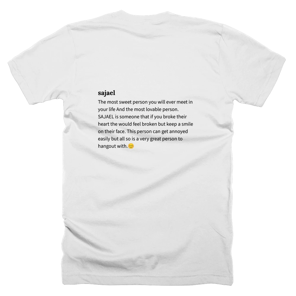 T-shirt with a definition of 'sajael' printed on the back