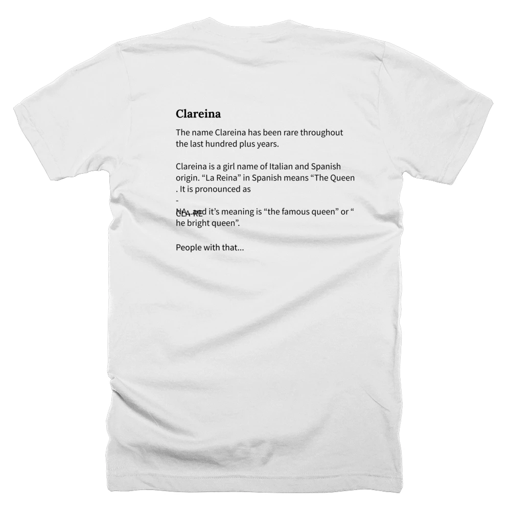 T-shirt with a definition of 'Clareina' printed on the back
