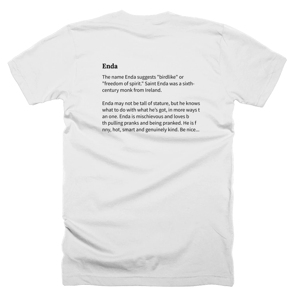 T-shirt with a definition of 'Enda' printed on the back