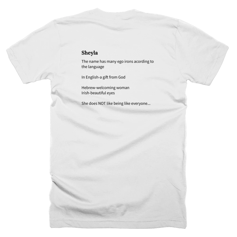 T-shirt with a definition of 'Sheyla' printed on the back