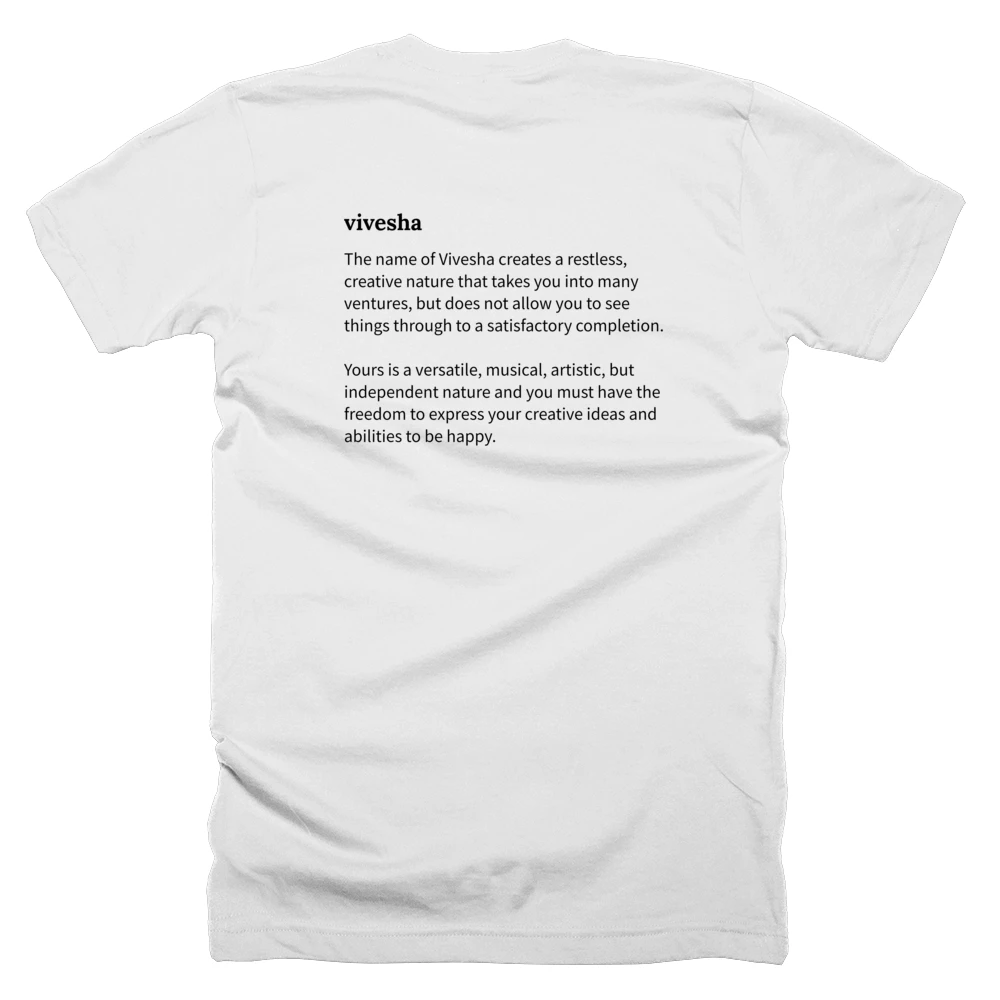 T-shirt with a definition of 'vivesha' printed on the back