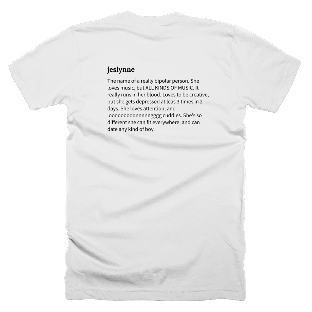 T-shirt with a definition of 'jeslynne' printed on the back