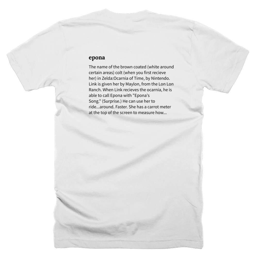 T-shirt with a definition of 'epona' printed on the back