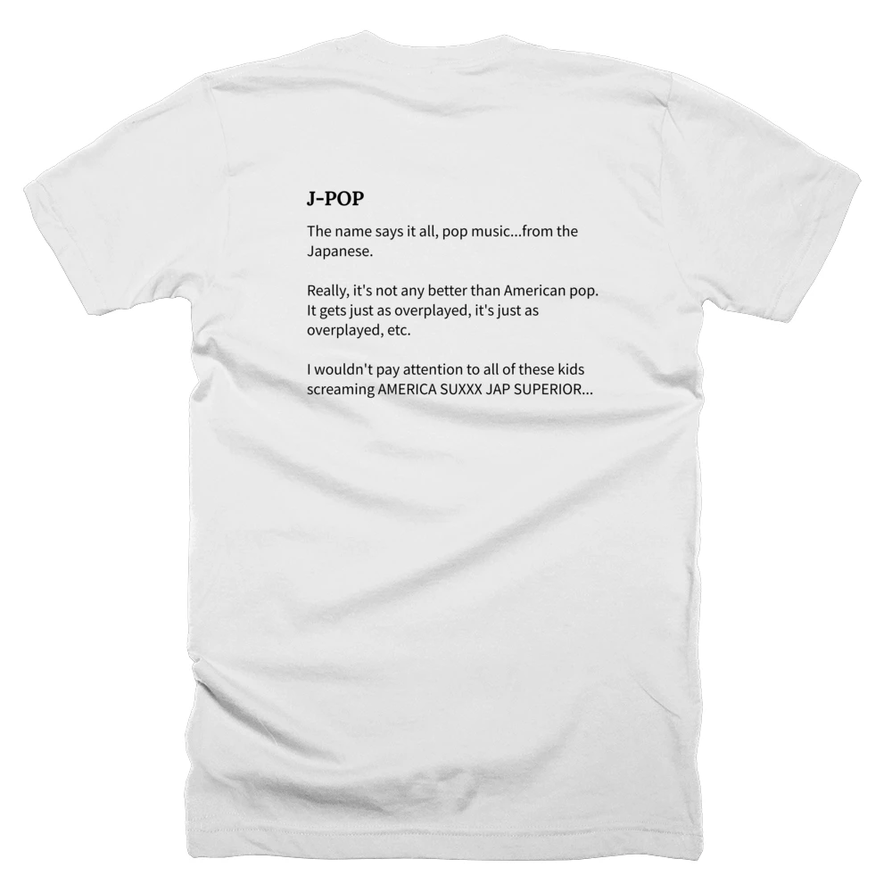 T-shirt with a definition of 'J-POP' printed on the back