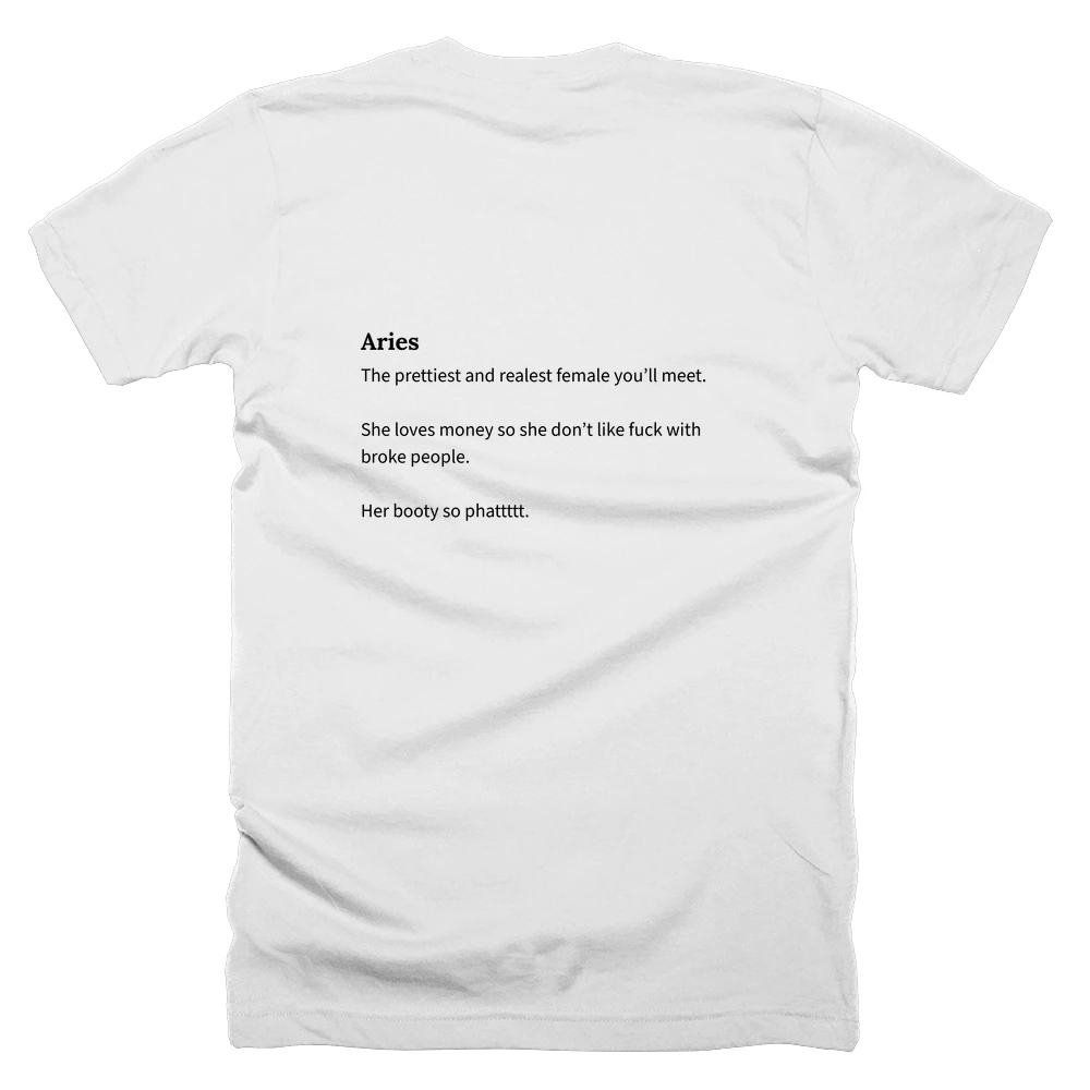 T-shirt with a definition of 'Aries' printed on the back