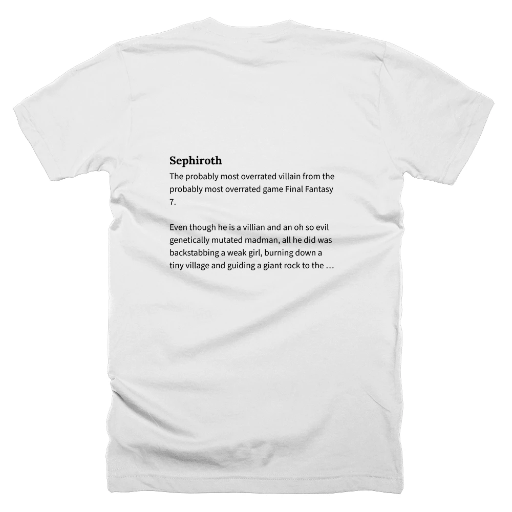 T-shirt with a definition of 'Sephiroth' printed on the back