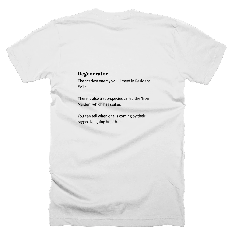 T-shirt with a definition of 'Regenerator' printed on the back