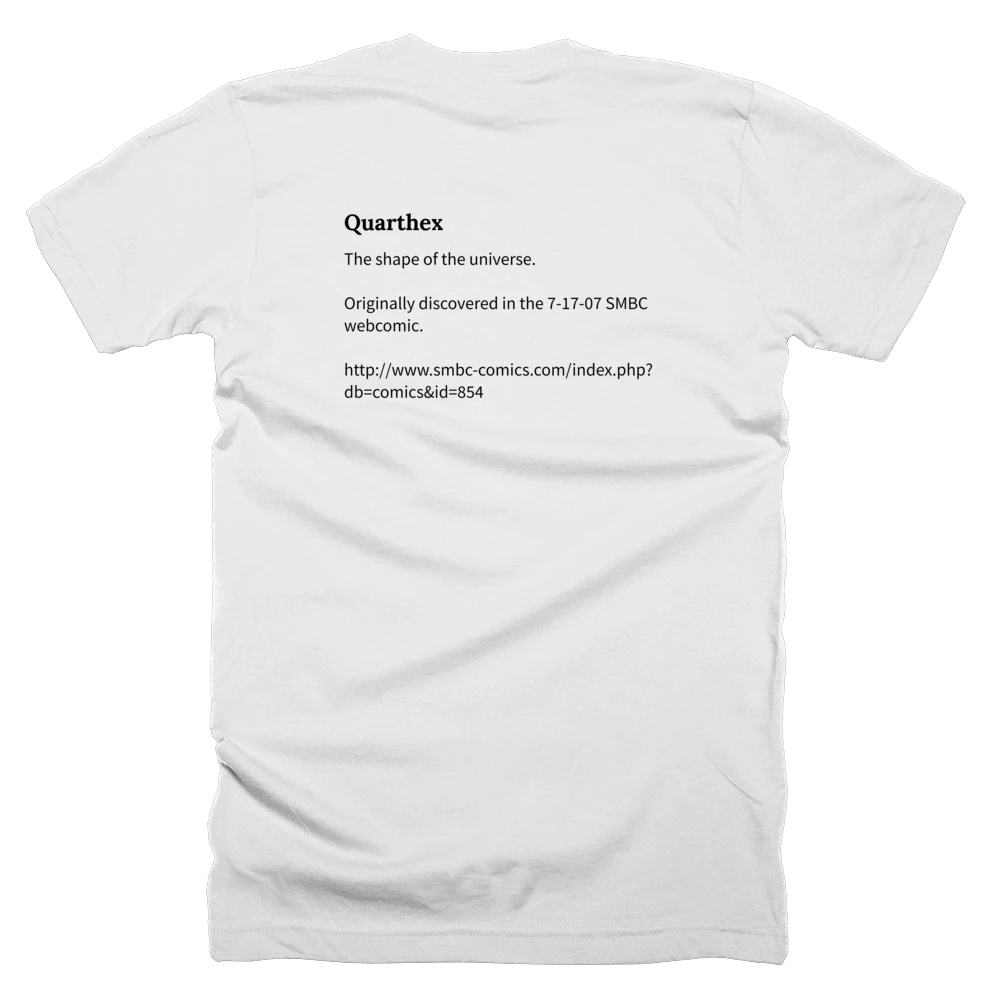 T-shirt with a definition of 'Quarthex' printed on the back