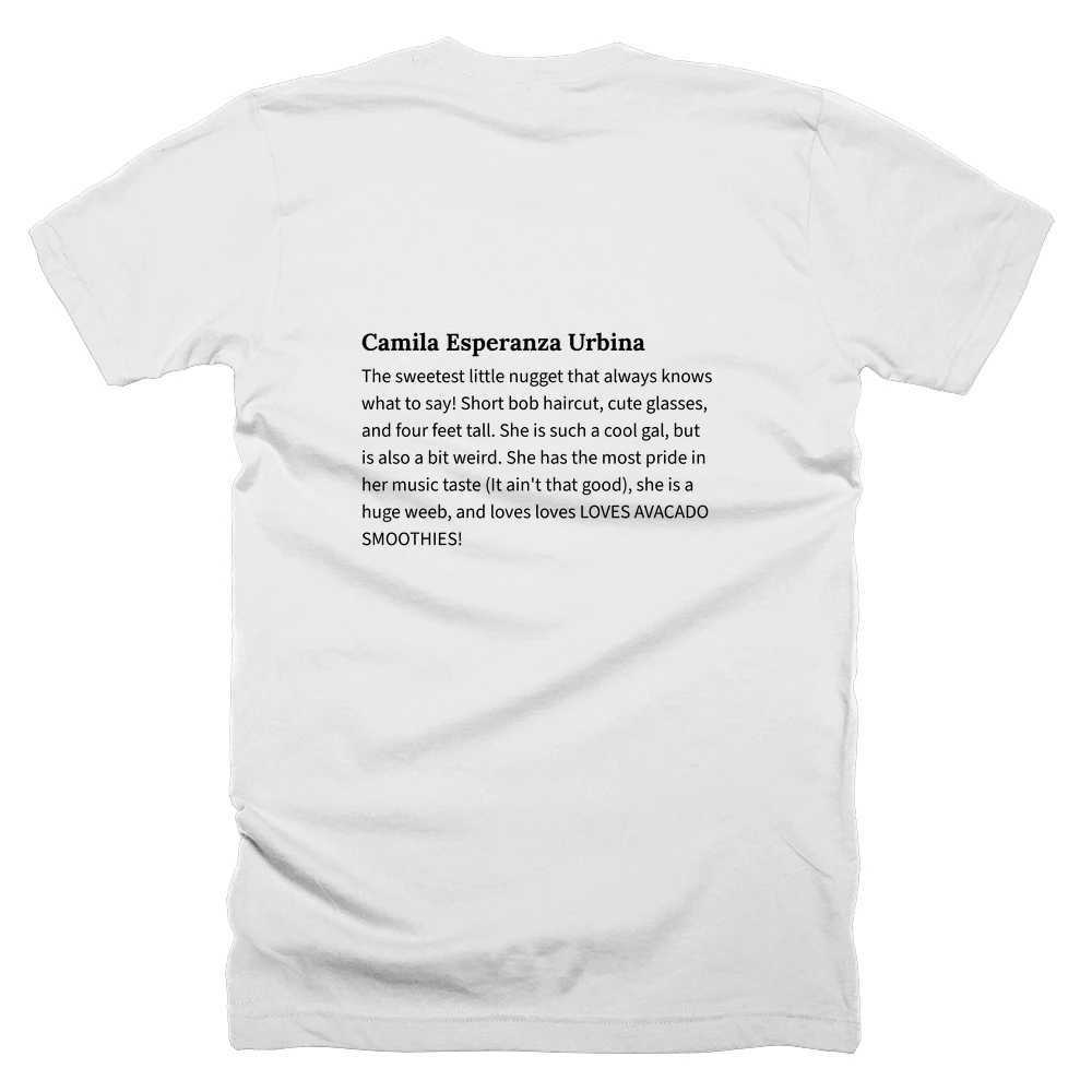 T-shirt with a definition of 'Camila Esperanza Urbina' printed on the back