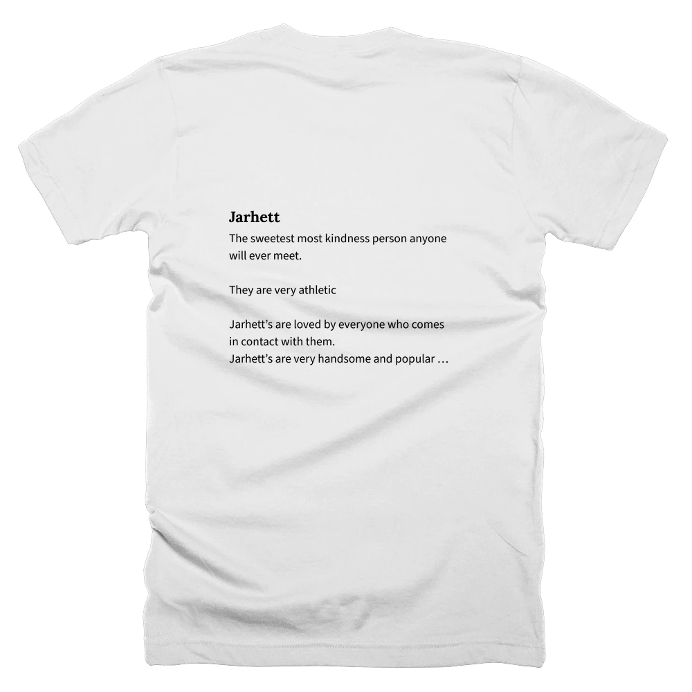 T-shirt with a definition of 'Jarhett' printed on the back