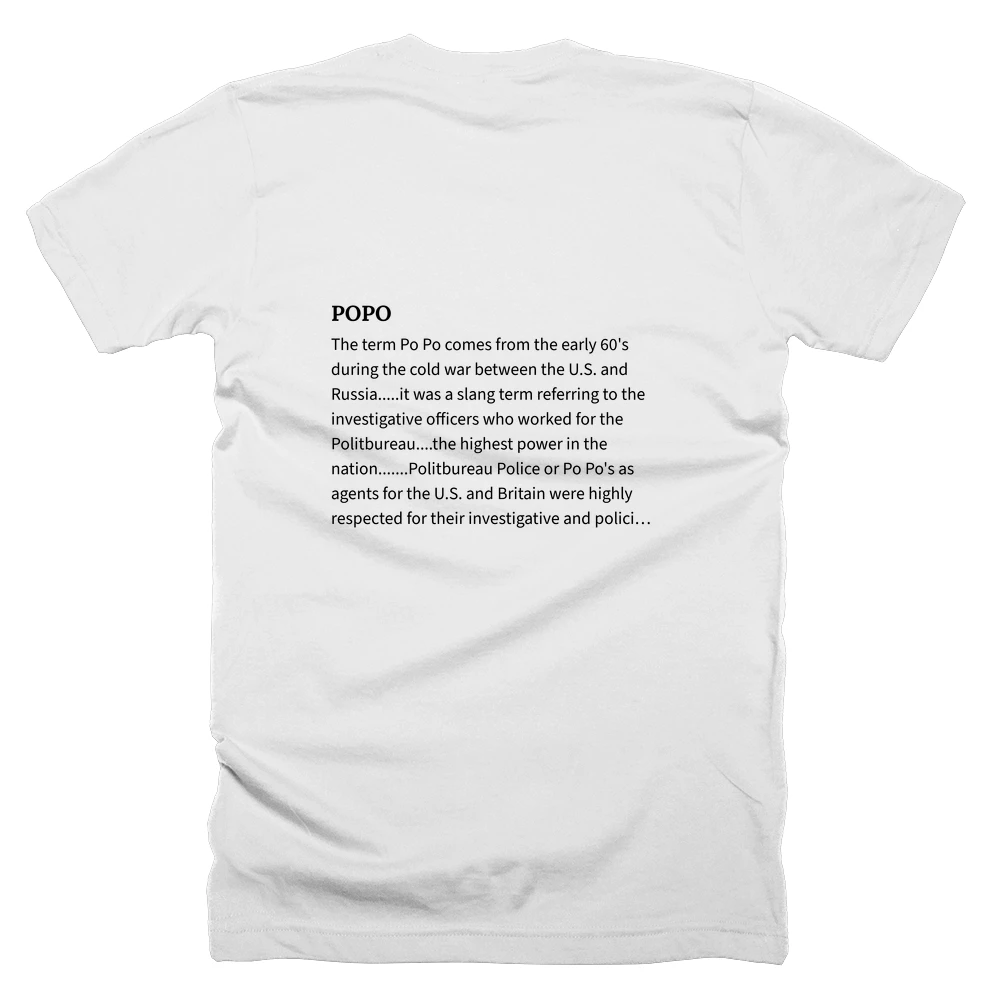 T-shirt with a definition of 'POPO' printed on the back