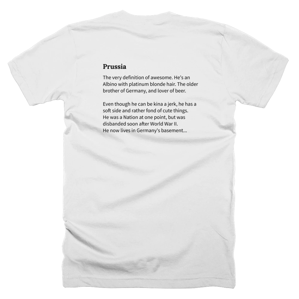 T-shirt with a definition of 'Prussia' printed on the back
