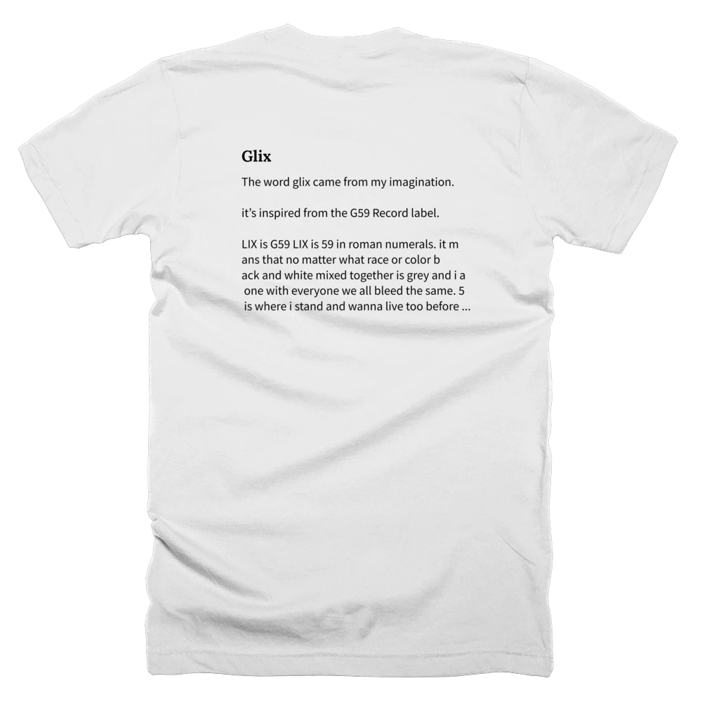 T-shirt with a definition of 'Glix' printed on the back