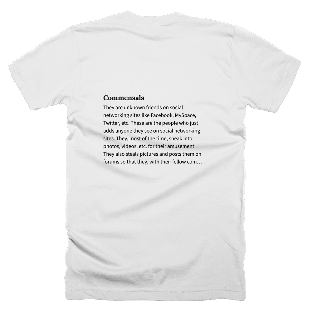 T-shirt with a definition of 'Commensals' printed on the back