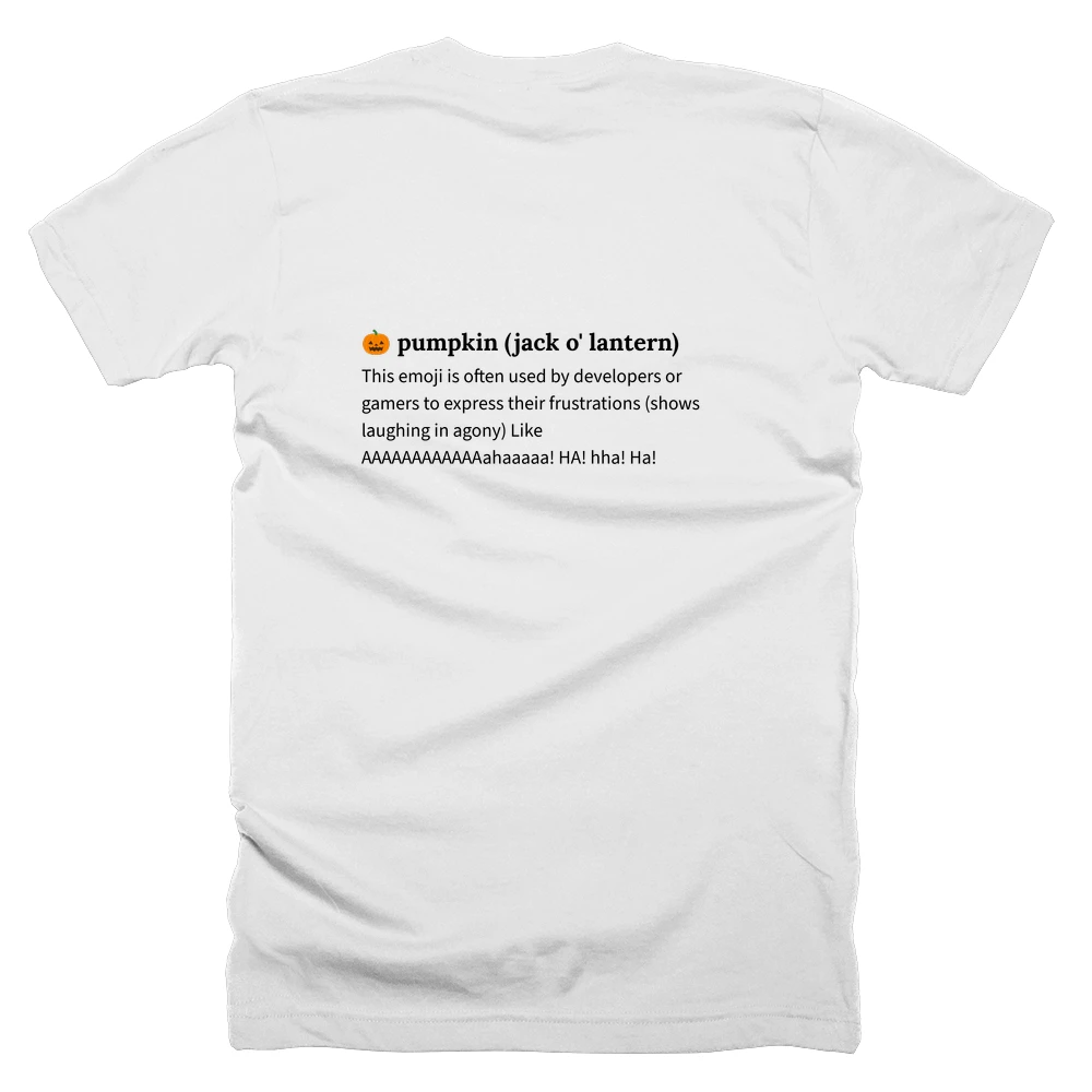 T-shirt with a definition of '🎃 pumpkin (jack o' lantern)' printed on the back