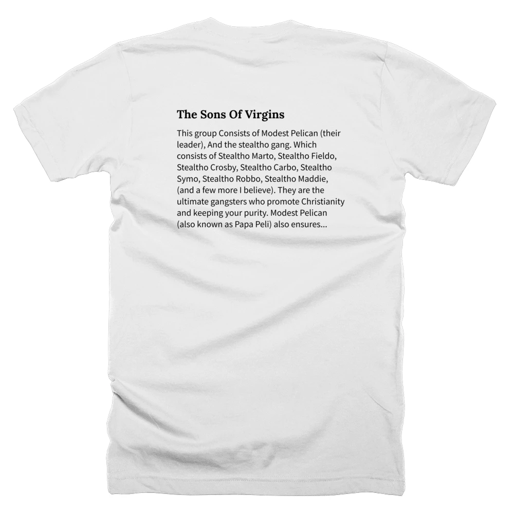 T-shirt with a definition of 'The Sons Of Virgins' printed on the back