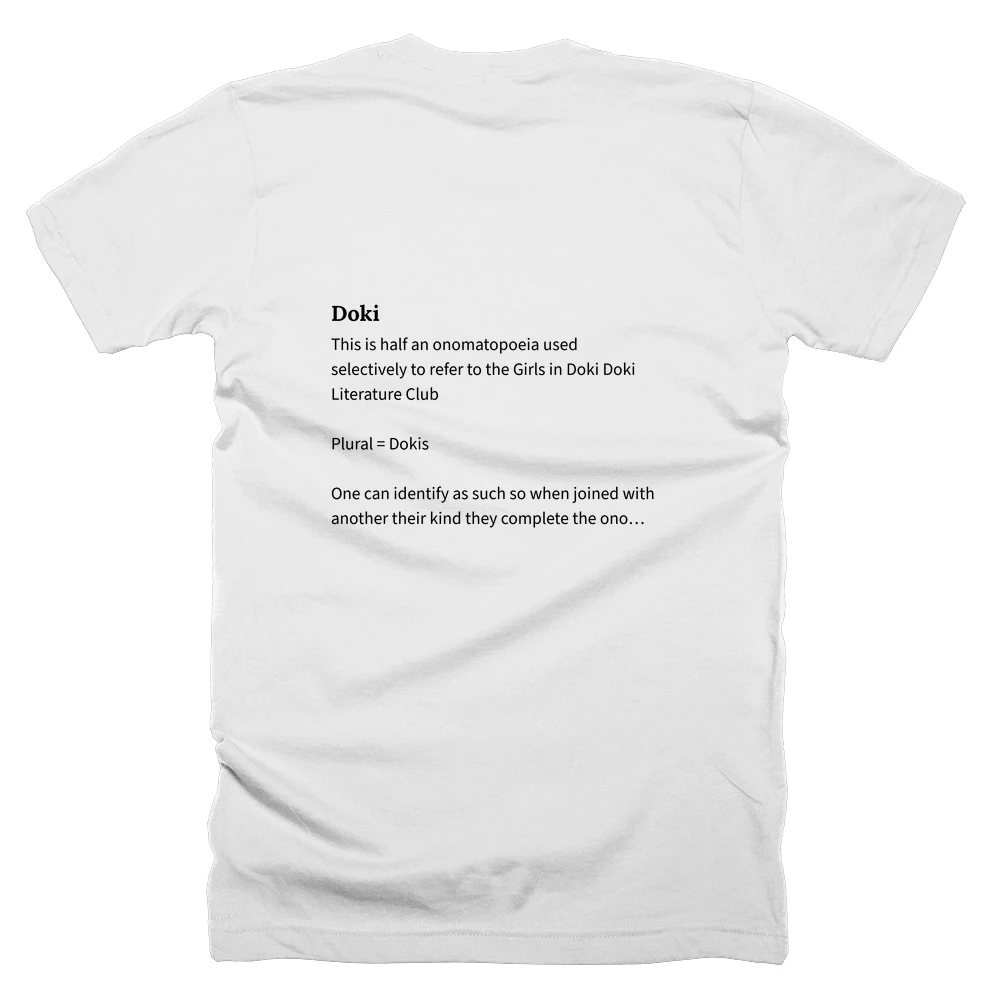 T-shirt with a definition of 'Doki' printed on the back