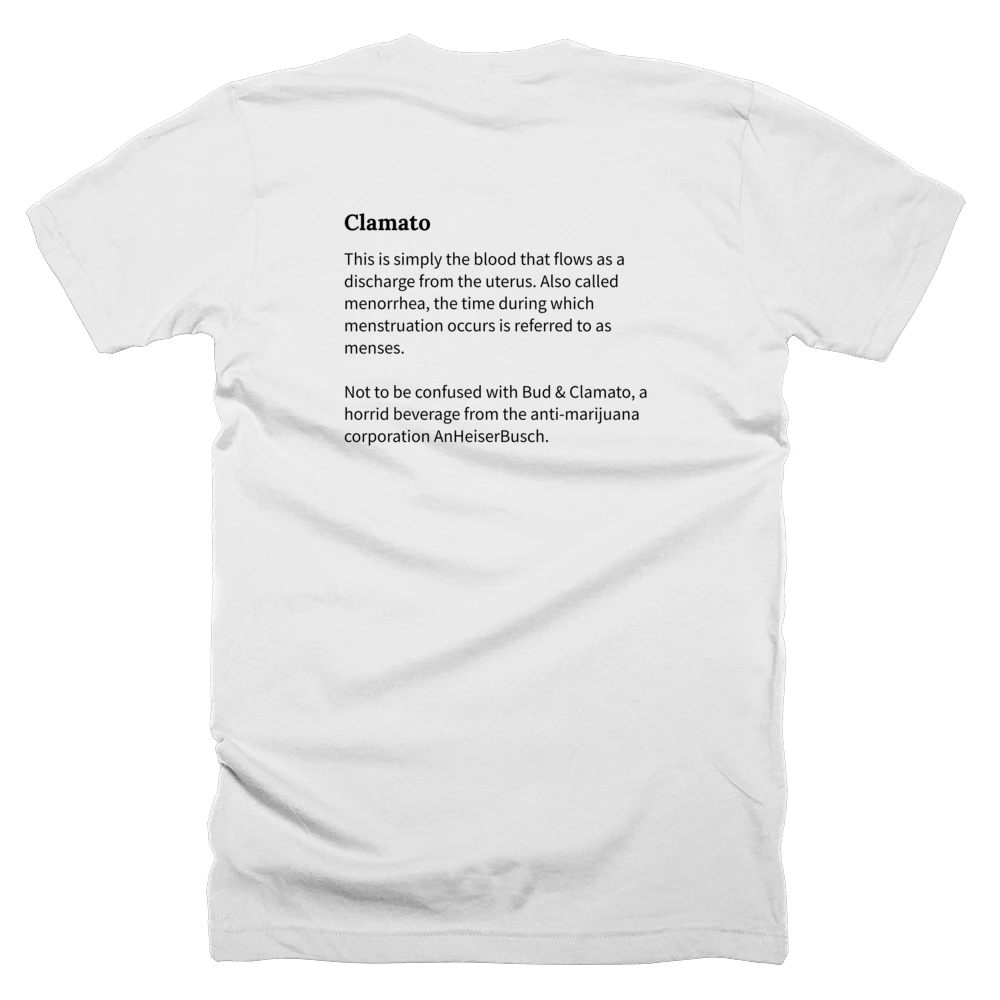T-shirt with a definition of 'Clamato' printed on the back