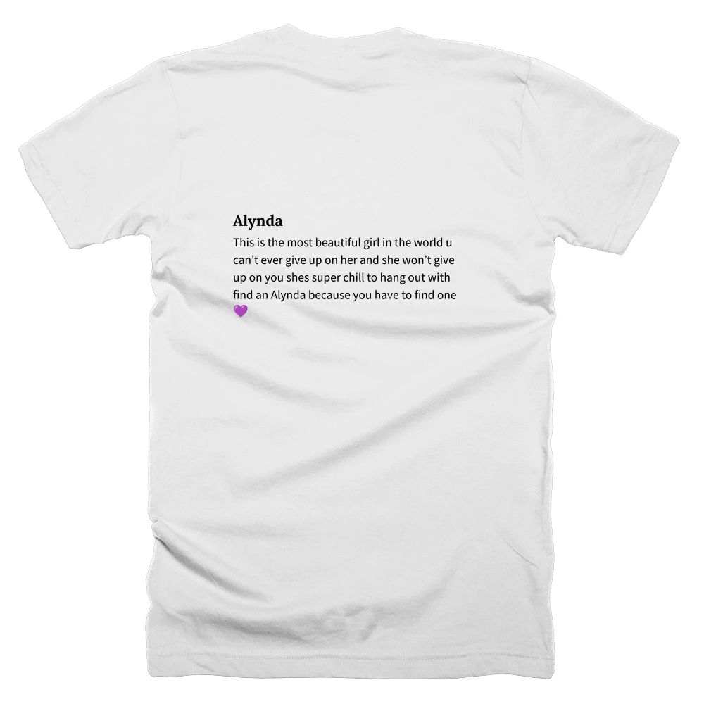 T-shirt with a definition of 'Alynda' printed on the back