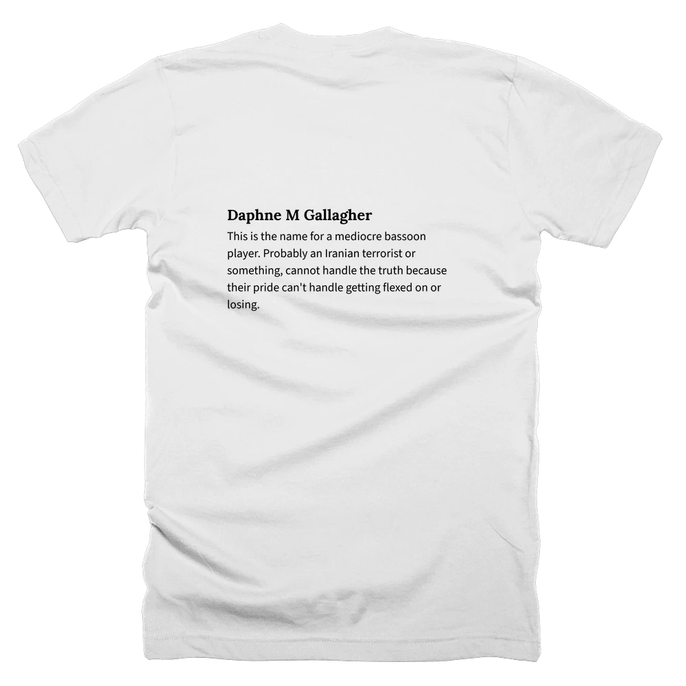 T-shirt with a definition of 'Daphne M Gallagher' printed on the back