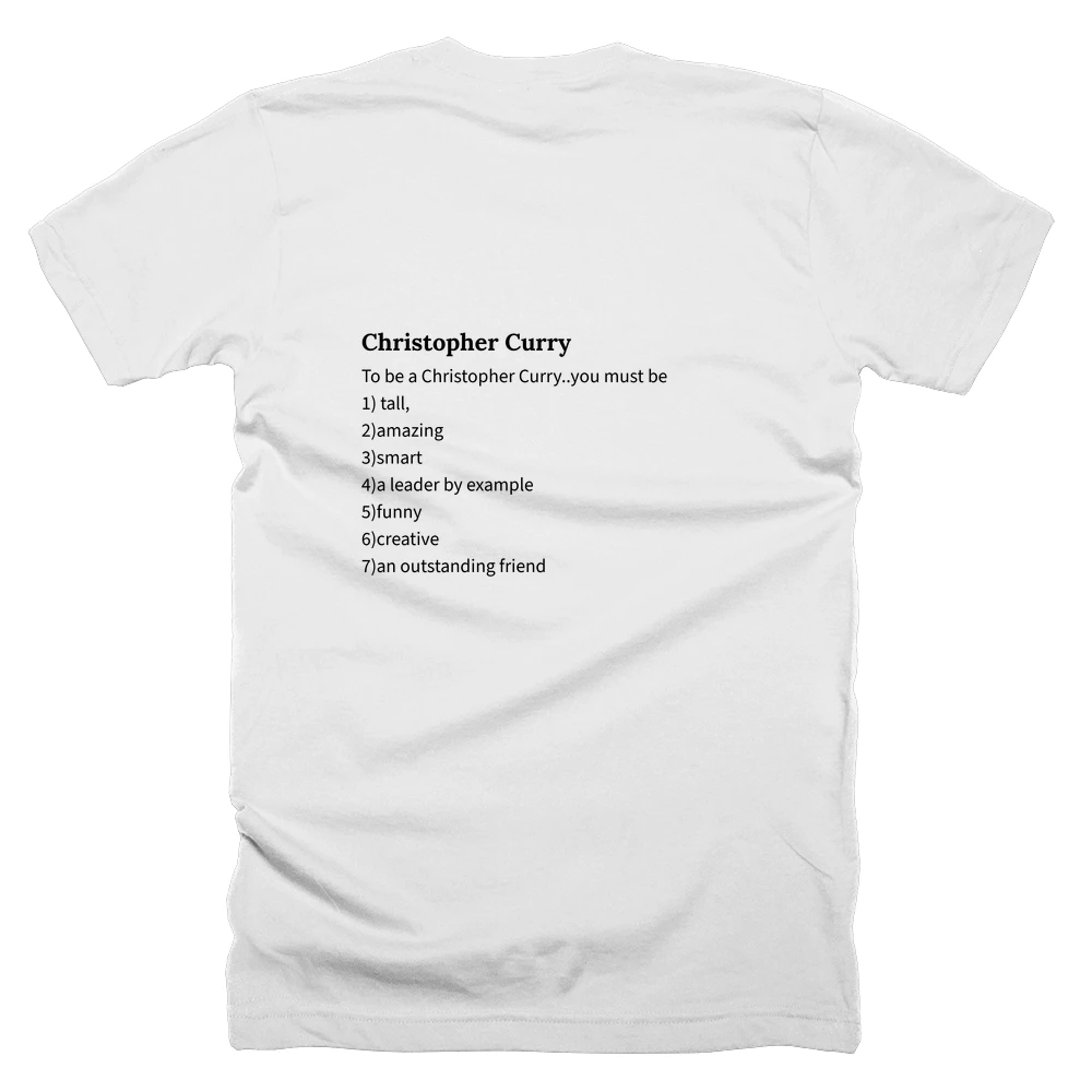 T-shirt with a definition of 'Christopher Curry' printed on the back