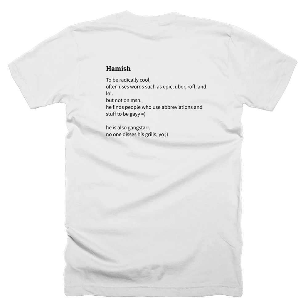 T-shirt with a definition of 'Hamish' printed on the back
