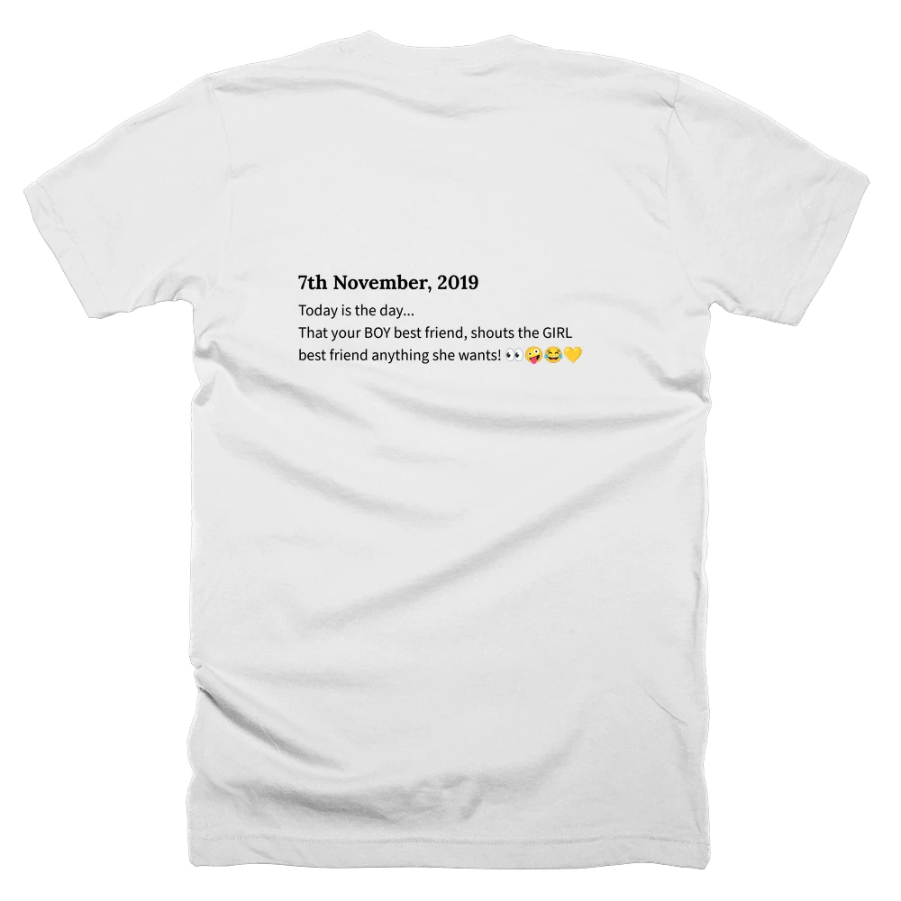 T-shirt with a definition of '7th November, 2019' printed on the back