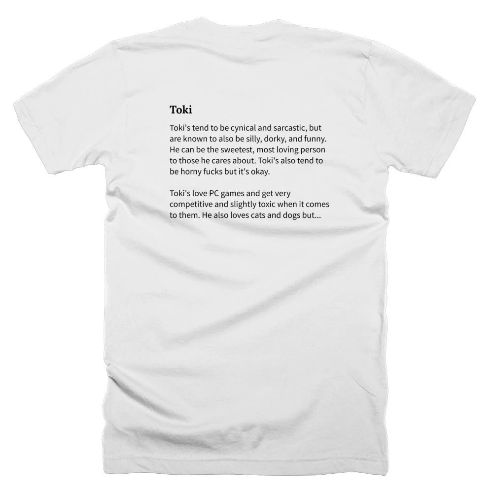 T-shirt with a definition of 'Toki' printed on the back