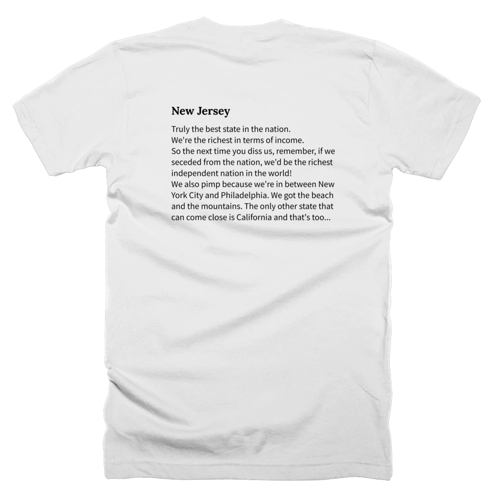 T-shirt with a definition of 'New Jersey' printed on the back