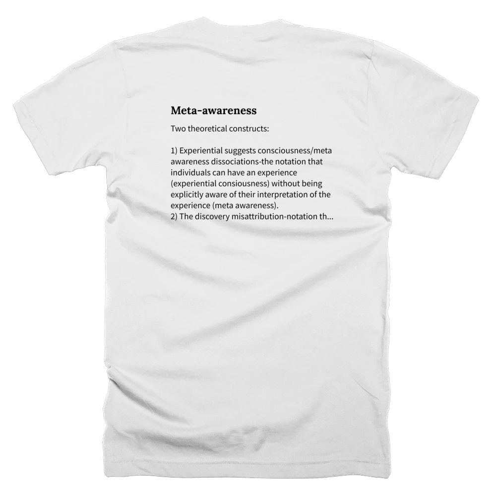 T-shirt with a definition of 'Meta-awareness' printed on the back