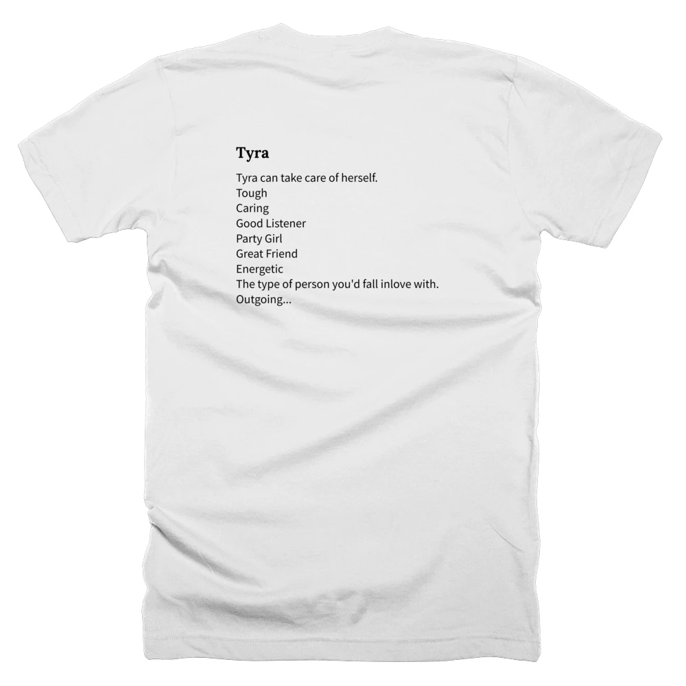 T-shirt with a definition of 'Tyra' printed on the back