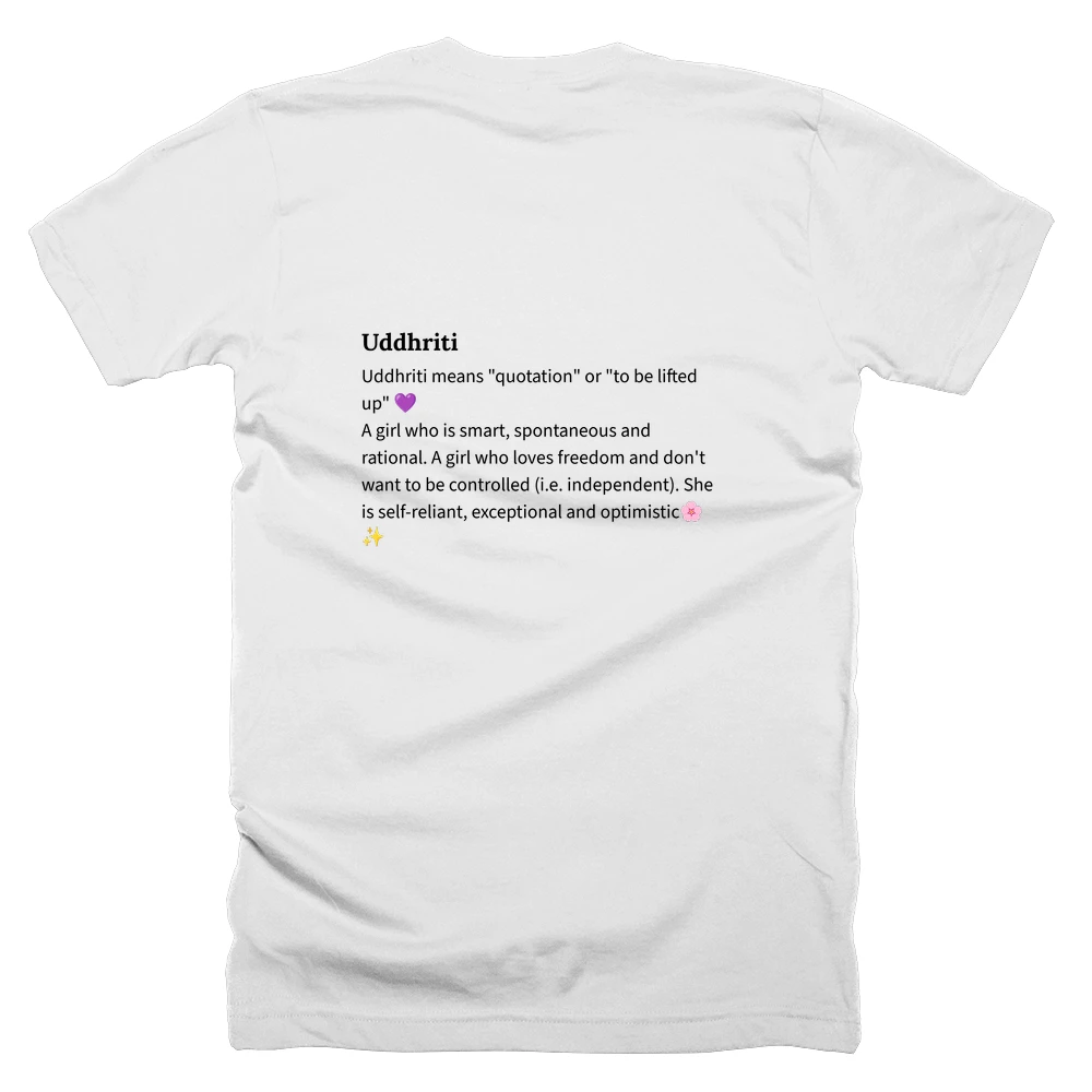 T-shirt with a definition of 'Uddhriti' printed on the back