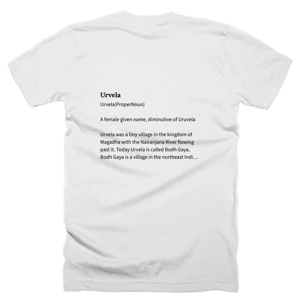 T-shirt with a definition of 'Urvela' printed on the back