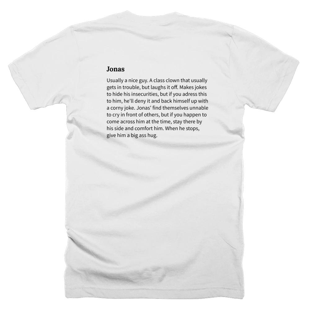 T-shirt with a definition of 'Jonas' printed on the back