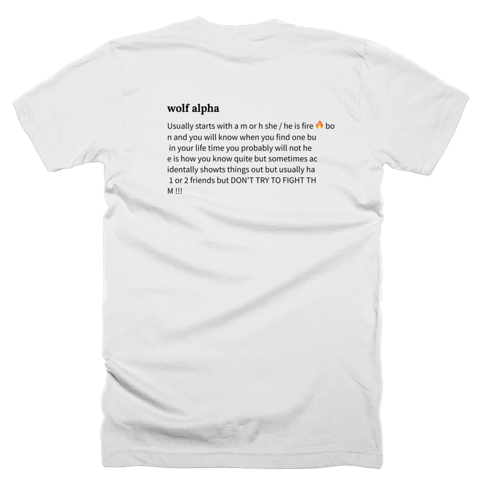 T-shirt with a definition of 'wolf alpha' printed on the back