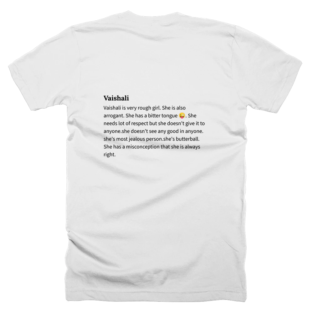 T-shirt with a definition of 'Vaishali' printed on the back