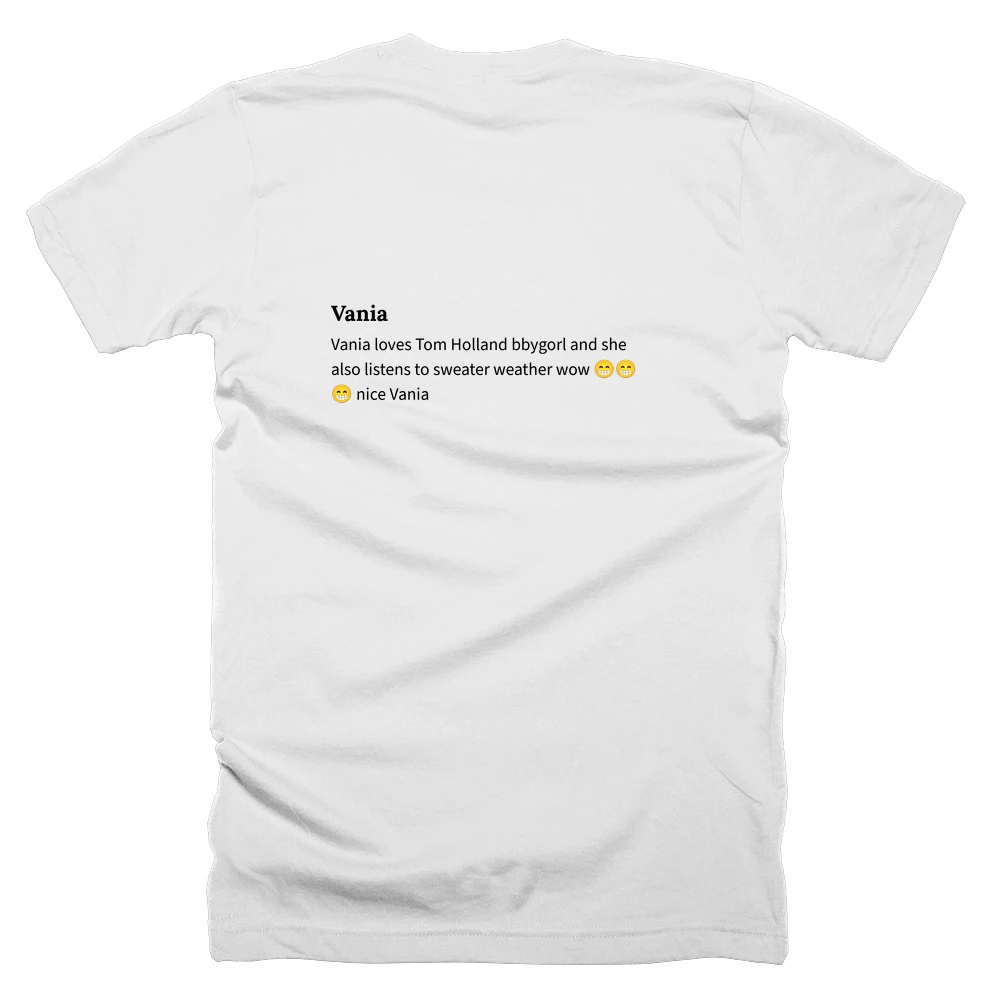 T-shirt with a definition of 'Vania' printed on the back