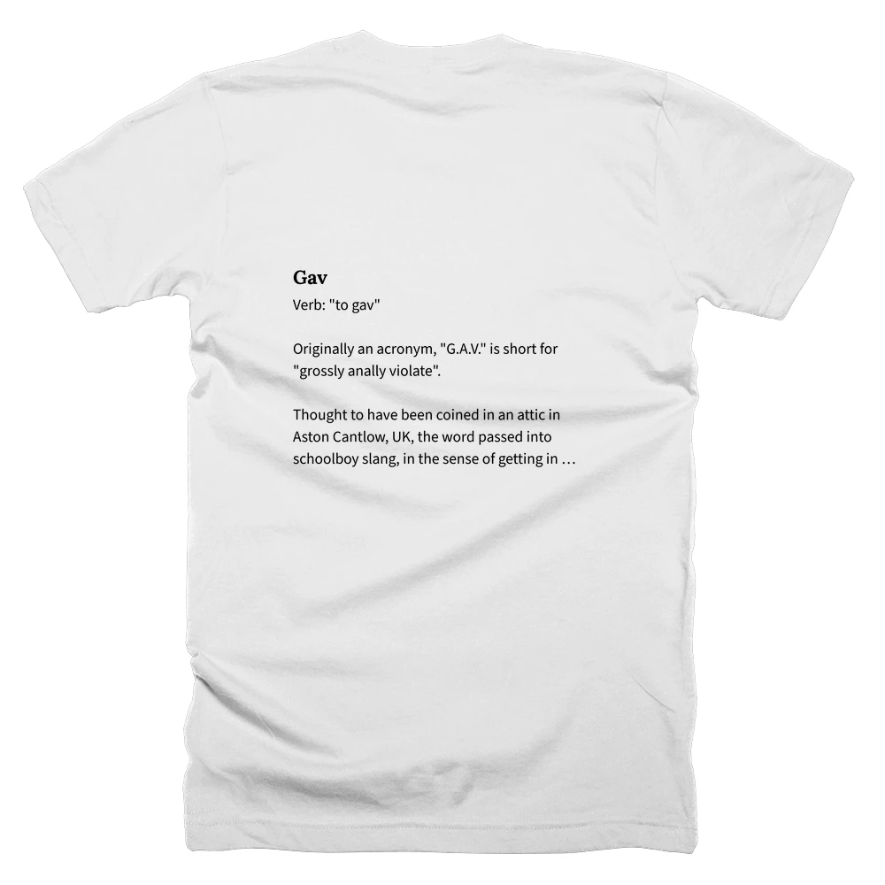 T-shirt with a definition of 'Gav' printed on the back