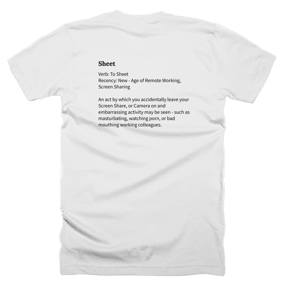 T-shirt with a definition of 'Sheet' printed on the back