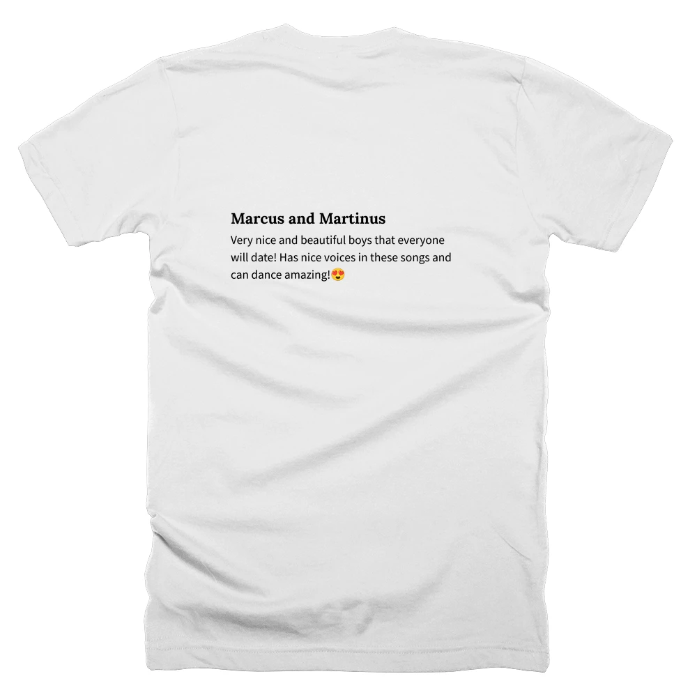 T-shirt with a definition of 'Marcus and Martinus' printed on the back