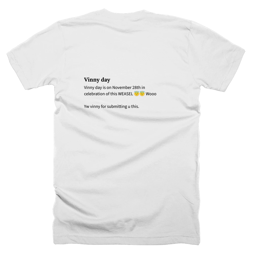 T-shirt with a definition of 'Vinny day' printed on the back