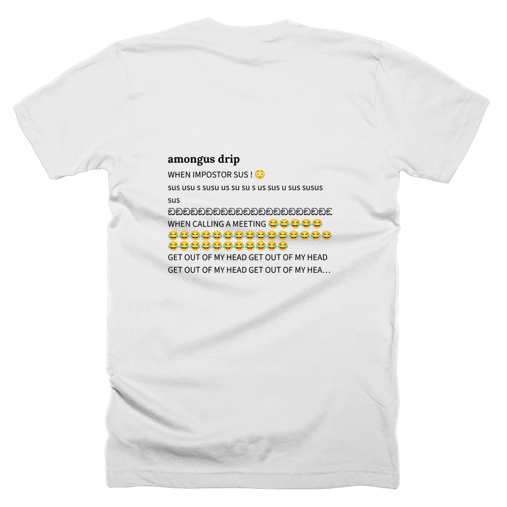 T-shirt with a definition of 'amongus drip' printed on the back