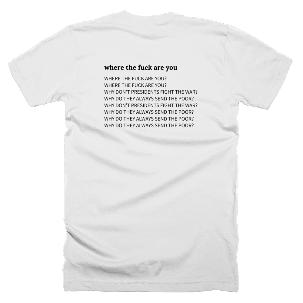 T-shirt with a definition of 'where the fuck are you' printed on the back