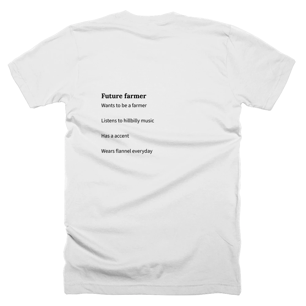 T-shirt with a definition of 'Future farmer' printed on the back