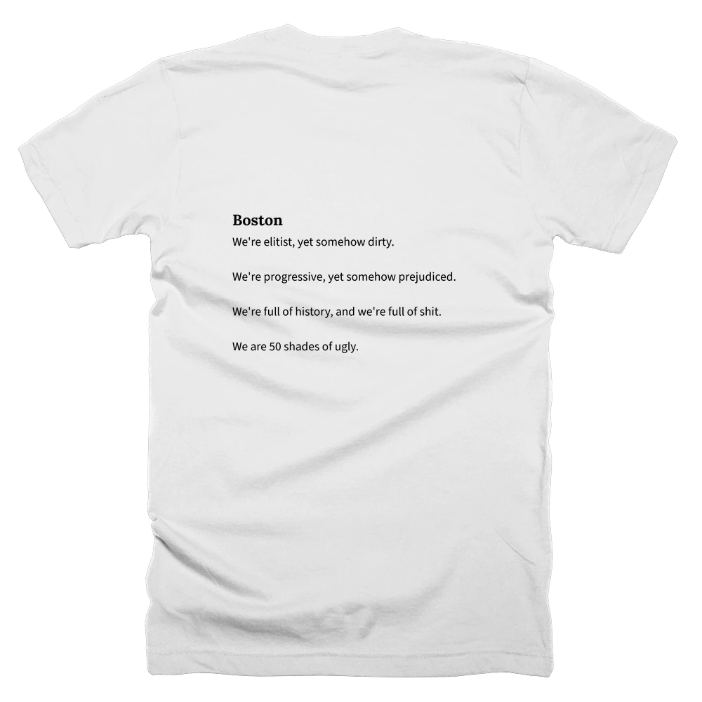 T-shirt with a definition of 'Boston' printed on the back